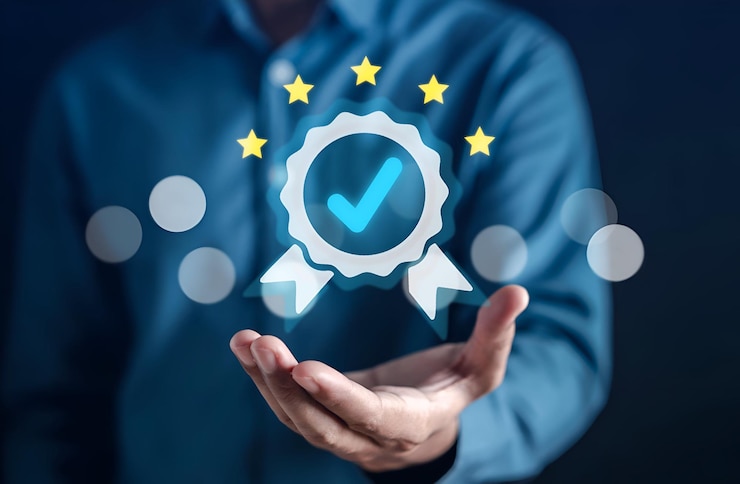 Foto qualitätszertifikat und checkliste zuweisung analyst zielmarketing-planung zweig mit qualitätsmanagement standardisierung zertifizierung einhaltung von vorschriften dienstleistung und standards
