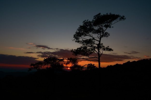 Quando o sol se põe no topo da colina.