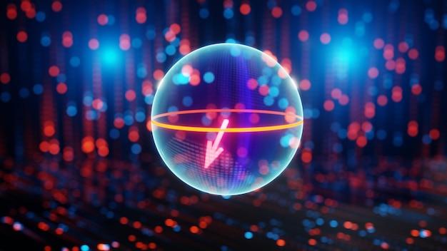 Quantumbit en estado de superposición esfera de bloch visualización del concepto de coputo cuántico
