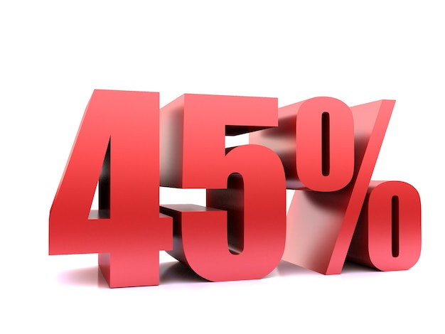 Quarenta e cinco por cento 45% símbolo. Renderização 3D