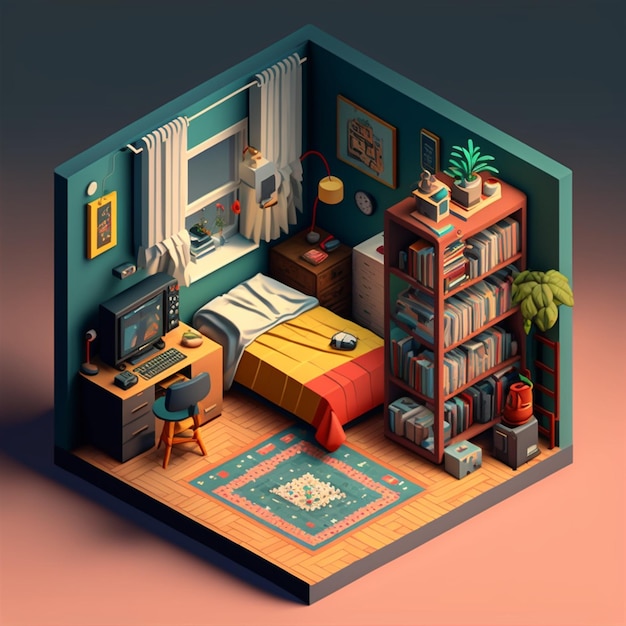 Quarto 3D isométrico