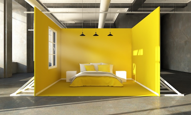 Foto quarto amarelo cabine de exibição pop-up