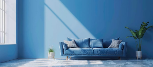 Foto quarto azul moderno com sofá interior escandinavo