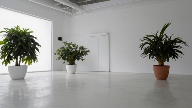 Foto quarto brilhante e arejado com grandes janelas e duas plantas de interior