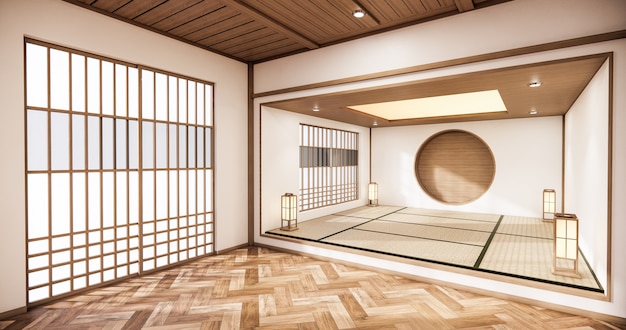 Quarto com parede de vidro design estilo japonês