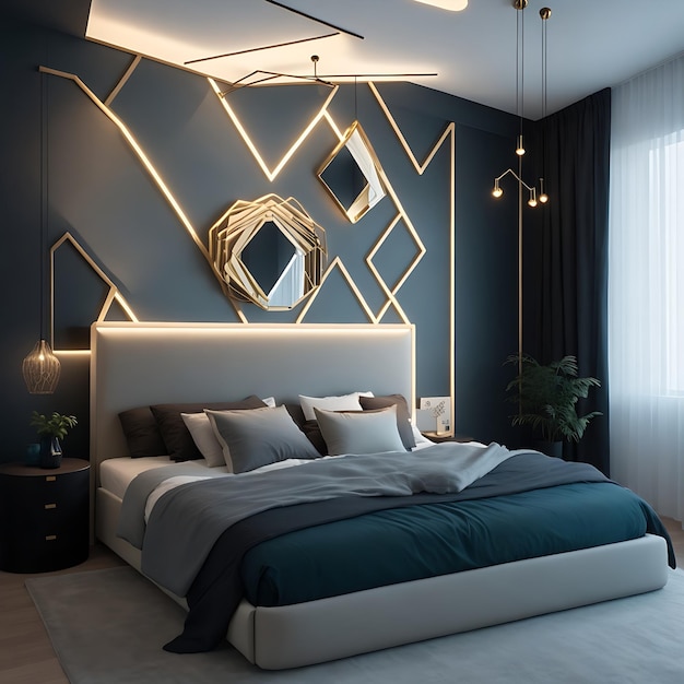Foto quarto confortável moderno com decoração elegante e iluminação generativa ai