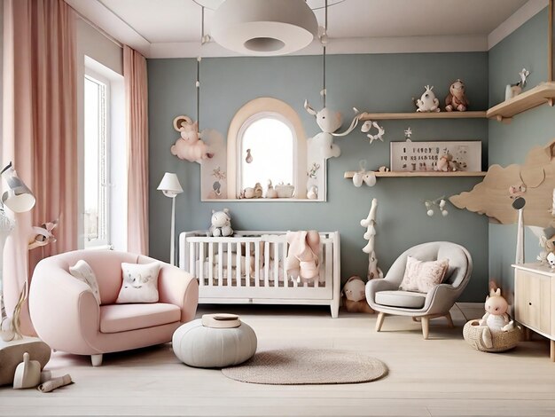 Quarto de bebé ruim design de interiores em estilo nórdico