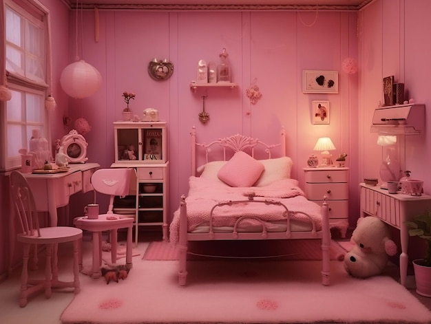 quarto de boneca rosa realista