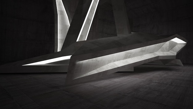 Quarto de concreto abstrato escuro vazio ilustração 3D interior renderização em 3D