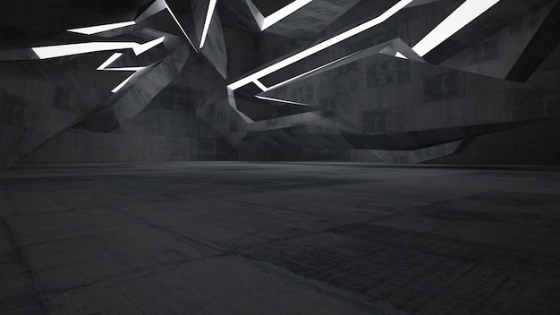 Quarto de concreto abstrato escuro vazio interior Fundo arquitetônico Visão noturna do iluminado