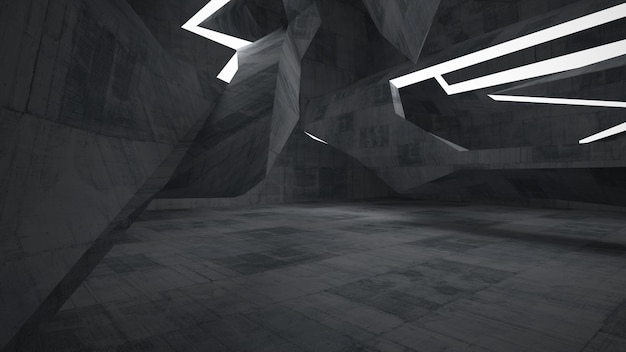 Quarto de concreto abstrato escuro vazio interior Fundo arquitetônico Visão noturna do iluminado