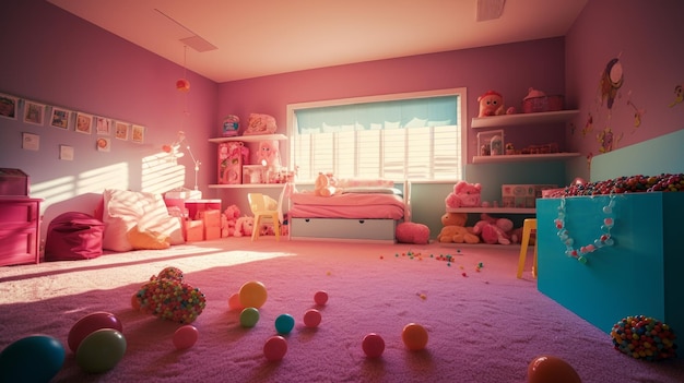Foto quarto de crianças brilhante mundo de brinquedos de crianças doces lendas e contos de fadas