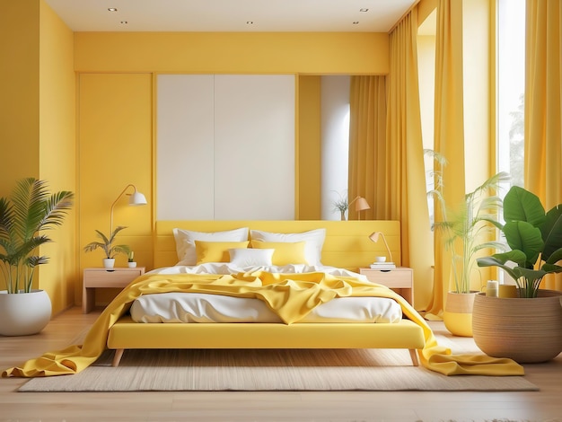 Foto quarto de dormir com tema amarelo