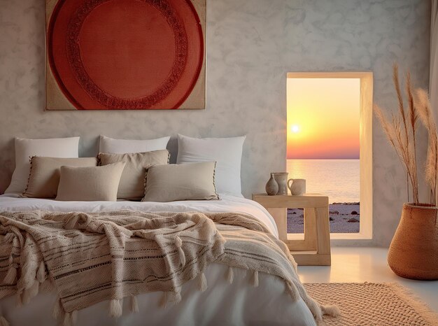 Quarto de dormir mestre em estilo mediterrâneo Conceito de decoração da casa