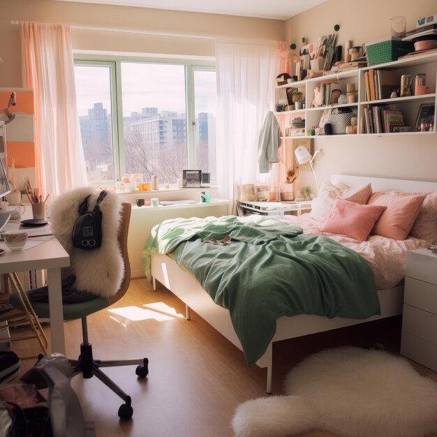 Foto quarto de dormir moderno com mesa de cama e janela