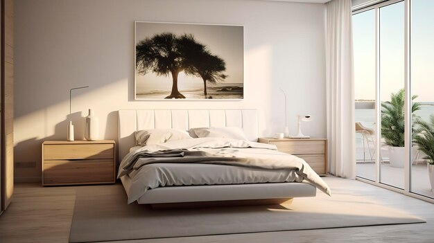 Foto quarto de dormir moderno com mesa de noite branca