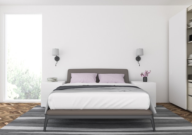 Quarto de dormir moderno com parede em branco