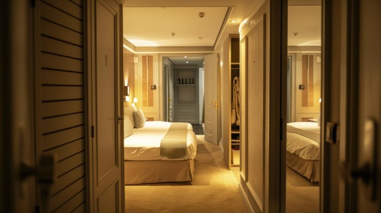 Foto quarto de hotel de luxo com guarda-roupa no corredor imagem gerada por ia