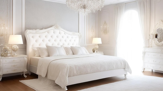 Quarto de luxo branco com cama