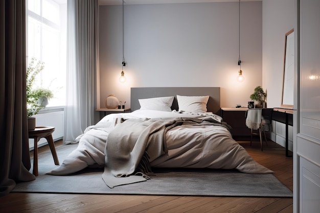 Quarto de sonho com design escandinavo minimalista e iluminação suave