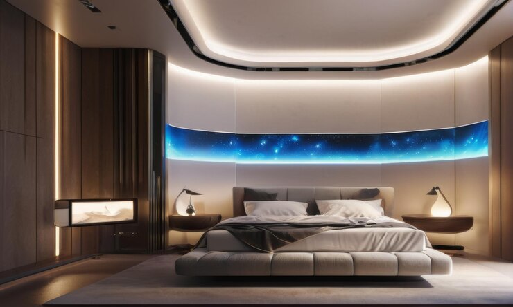Foto quarto elegante moderno com iluminação suave e design
