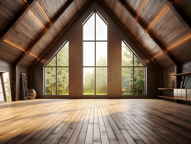 Quarto interior loft de madeira Generative AI