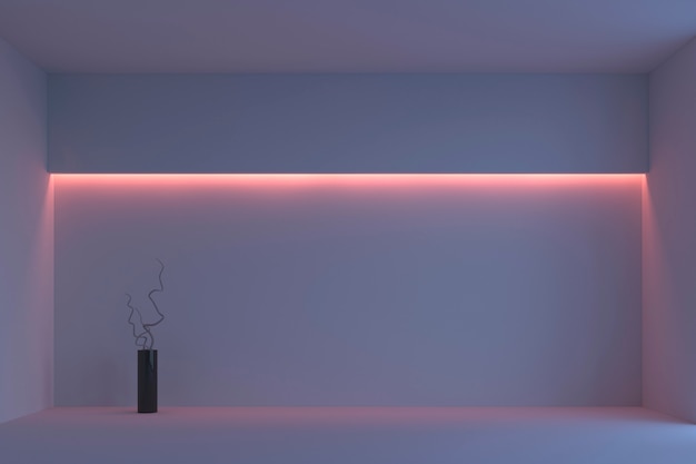 Quarto minimalista branco vazio com luz de fundo-de-rosa. Renderização em 3d