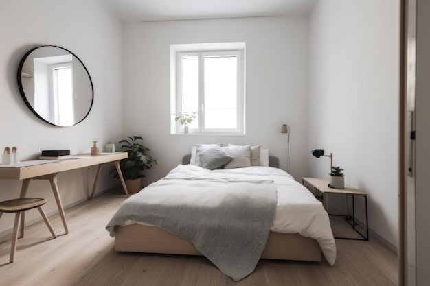 Quarto minimalista limpo com apenas itens essenciais para um retiro tranquilo criado com IA generativa