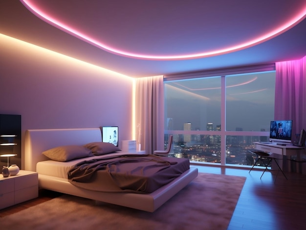 Quarto moderno 3D com luzes led multicoloridas