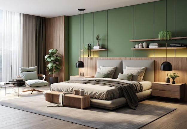 quarto moderno com a combinação de verde