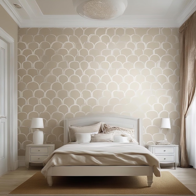 quarto moderno com design de cores branco e begemoderno interior brilhante renderização em 3 d