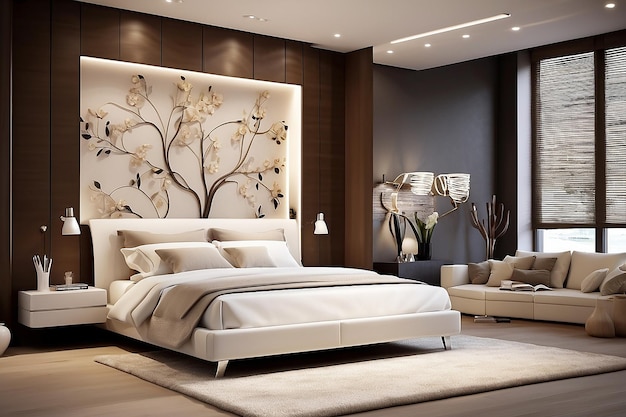 quarto moderno confortável com decoração elegante e iluminação quarto moderno