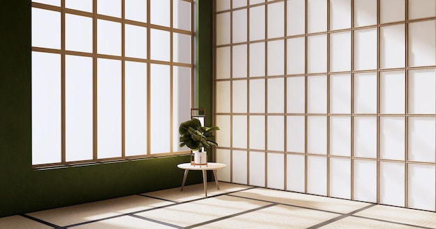 Quarto moderno verde limpo vazio estilo japonês