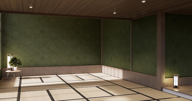 Quarto moderno verde limpo vazio estilo japonês