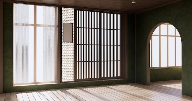 Quarto moderno verde limpo vazio estilo japonês