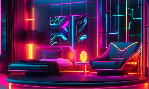 Quarto Neon de Conceito Futurista