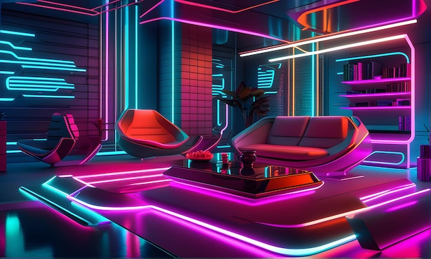 Quarto Neon de Conceito Futurista