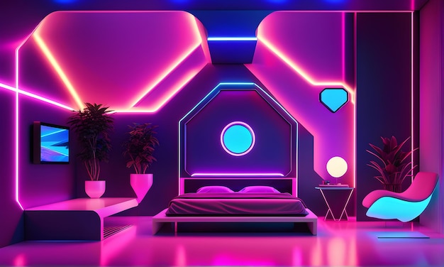 Quarto Neon de Conceito Futurista