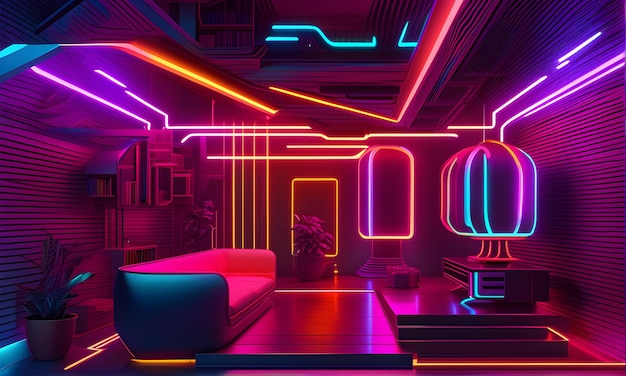 Quarto Neon de Conceito Futurista