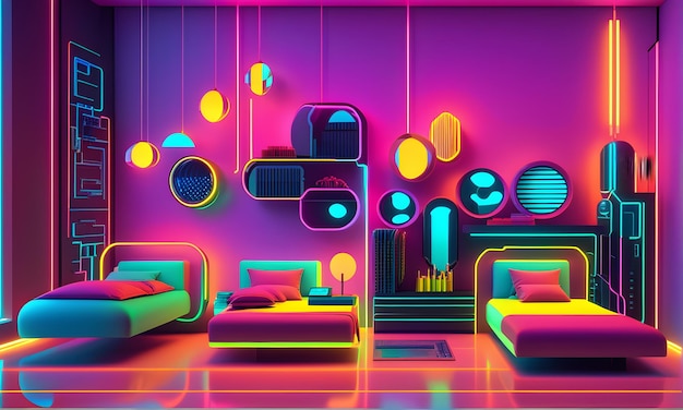 Quarto Neon de Conceito Futurista