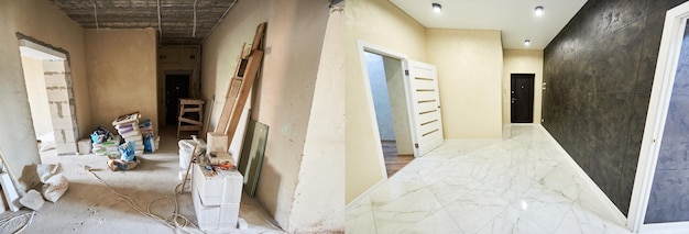 Quarto no apartamento antes e depois das obras de renovação