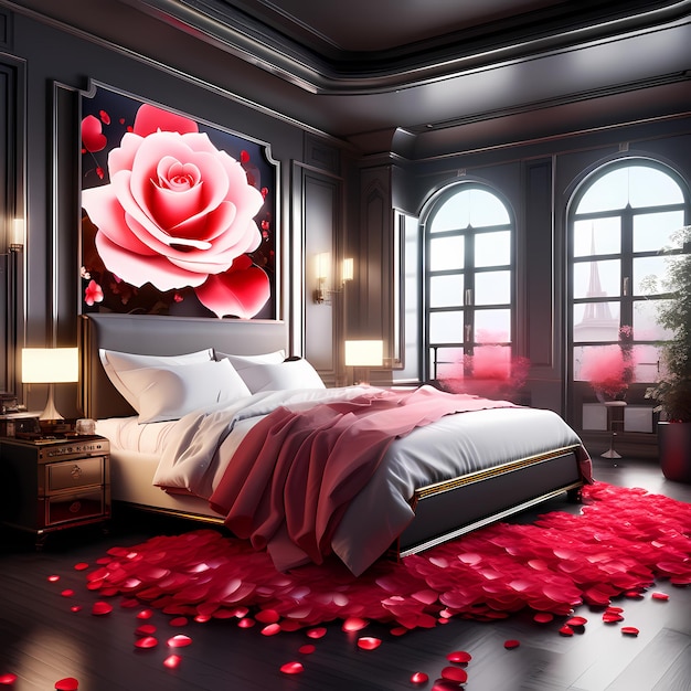 Quarto romântico decorado com corações quarto de luxo interior sentimentos românticos