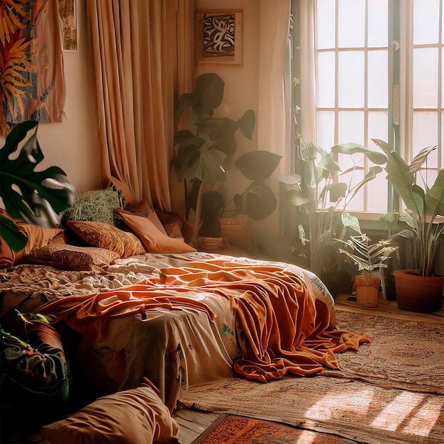 Foto quarto romântico estilo boho vintage