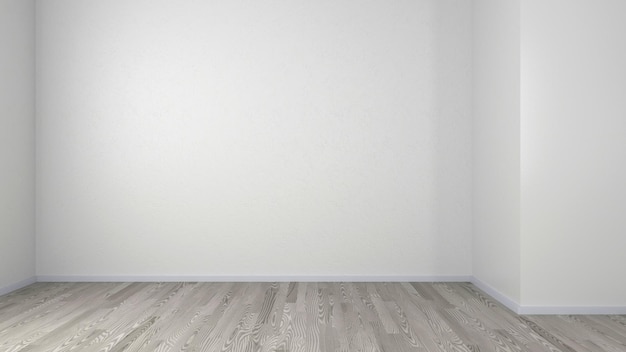 Quarto vazio branco com ilustração 3D de piso de madeira do interior moderno
