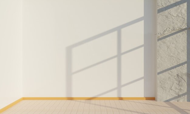 Quarto vazio com parede branca, fundo de arquitetura interior minimalista, ilustração 3D