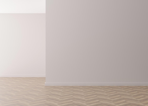 Quarto vazio parede cinza claro e piso em parquet Apenas paredes e piso Interior simulado Espaço de cópia livre para sua imagem de móveis e outros objetos Renderização em 3D