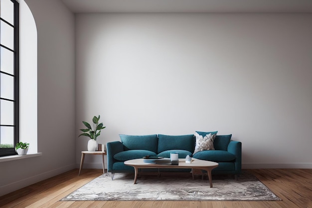 Quartos com sofá azul piso em parquet de madeira apartamento de cor branca e cinza sem móveis