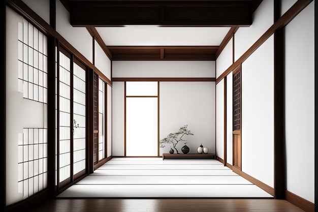 Quartos limpos e modernos brancos vazios e de estilo japonês