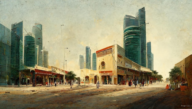 Quatar ciudad calle Quatar pintura ilustración