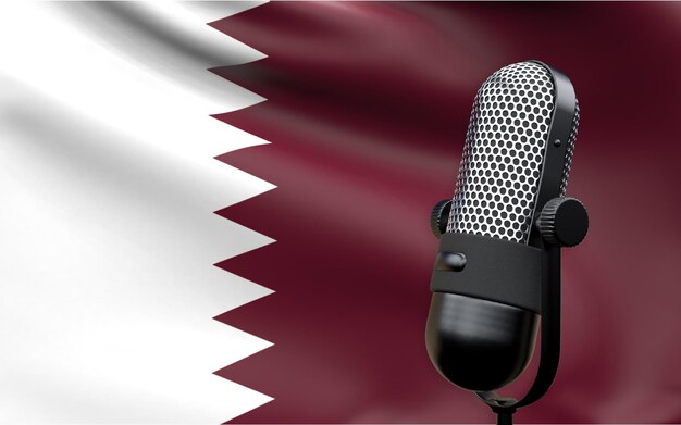 Foto quatar-flagge mit mikrofon 3d-rendering-bild